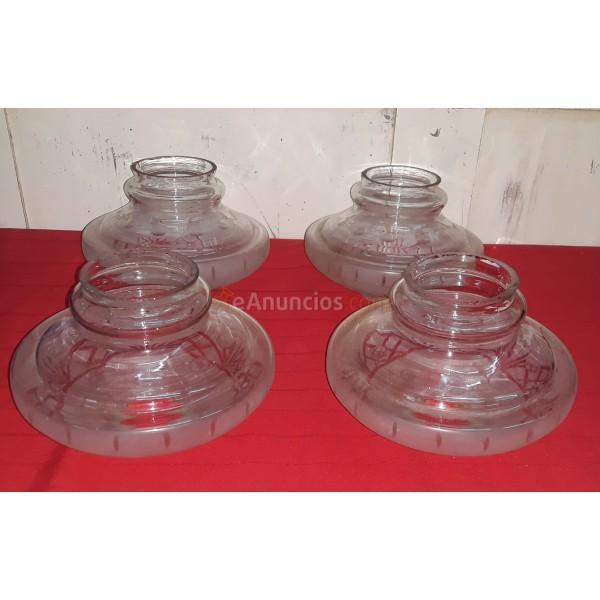4 GLOBOS DE LAMPARA DE CRISTAL TALLADO PRIMERA MITAD SIGLO XX
