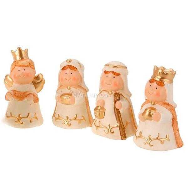 Set 11 figuras Belén cerámica crema  oro