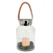 Farol portavelas Home Styling cristal LED con piedras decorativas