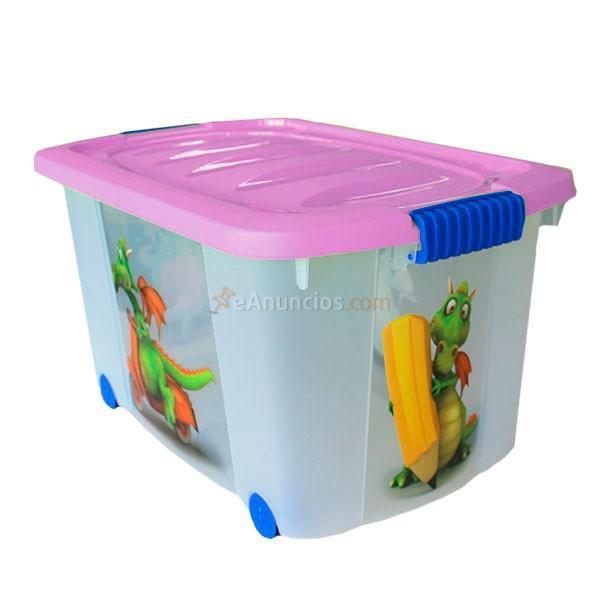 Caja multiusos con ruedas dragón tapa rosa