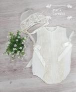 Pelele + capota ceremonia cristal encaje bolillos 39495 beig R200206