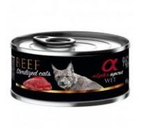Alpha Spirit gato esterilizado feline lata buey comida humeda para gato 85