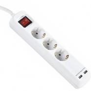 Regleta 3 Enchufes+2USB Interruptor+Cable 1,5m BLA