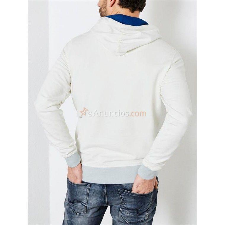 SUDADERA CON CAPUCHA BLANCA CON LETRAS EN AZUL SWH302