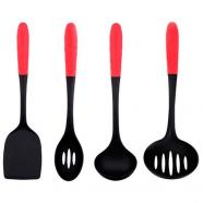 Set útiles de cocina 4 piezas nylon rojo  negro