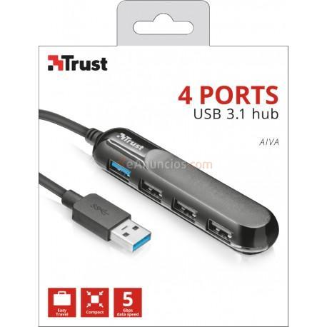 Trust - Aiva USB 3.0 (3.1 Gen 1) Type-A 5000Mbits Negro nodo concentrador