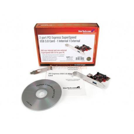 StarTech.com - Tarjeta Adaptador PCI Express PCI-E USB 3.0 SuperSpeed de 2 Puertos con UASP - 1 Interno - 1 Externo