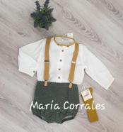 A conjunto niño pilar batanero 1500 bombacho plumeti punto verde + blusa + tirante r220524