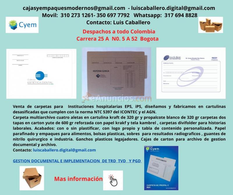 Carpetas para archivo de historia clinica en propalcote