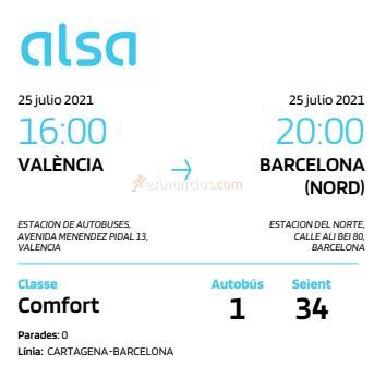 Billetes ida y vuelta 1807 barcelona - murcia bus